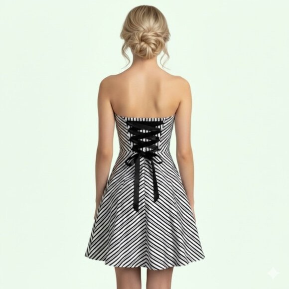 Vintage Jessica McClintock for Gunne Sax Chevron Strapless Mini Dress - 1 🇺🇸 - Picture 1 of 11